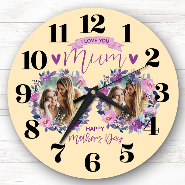 Mum Mother's Day Gift Yellow Flower Photos Personalised Clock