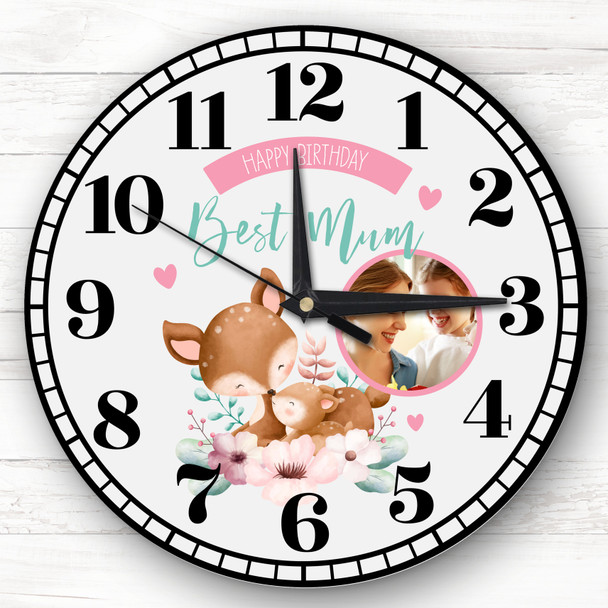 Best Mum Birthday Gift Deer Photo Grey Personalised Clock