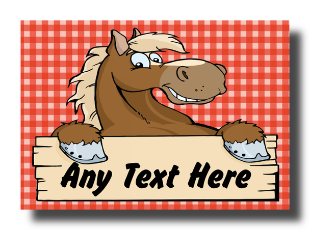 Red Gingham Cartoon Horse Personalised Jumbo Fridge Magnet