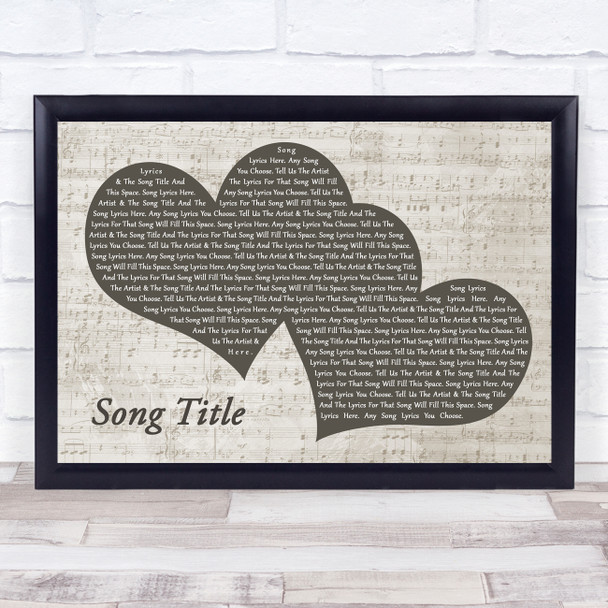 Wild Cub Landscape Music Script Two Hearts Any Song Lyrics Custom Wall Art Music Lyrics Poster Print, Framed Print Or Canvas