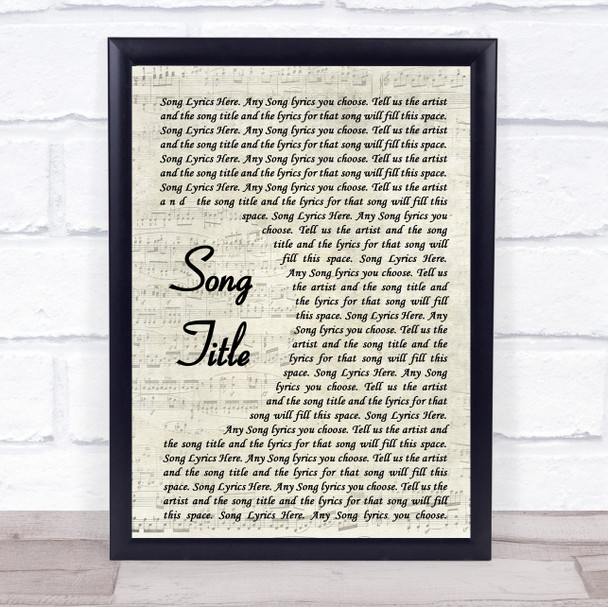 Wild Cub Vintage Script Any Song Lyrics Custom Wall Art Music Lyrics Poster Print, Framed Print Or Canvas