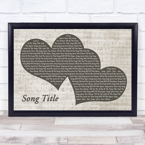 Suede Landscape Music Script Two Hearts Any Song Lyrics Custom Wall Art Music Lyrics Poster Print, Framed Print Or Canvas