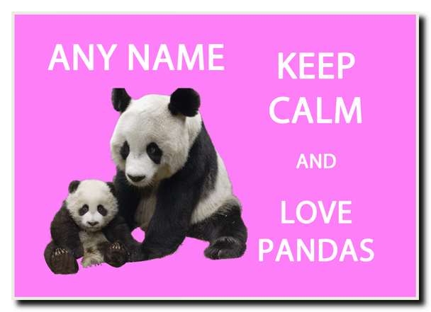 Keep Calm And Love Pandas Pink Personalised Jumbo Magnet