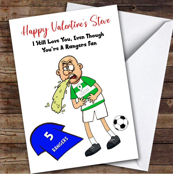 Celtic Vomiting On Rangers Funny Rangers Football Fan Valentine's Card