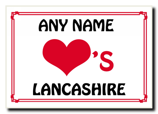 Love Heart Lancashire Personalised Jumbo Magnet