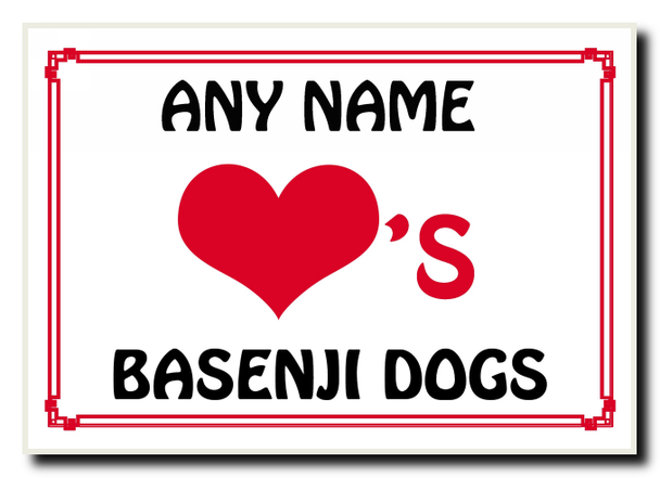 Love Heart Basenji Dogs Personalised Jumbo Magnet