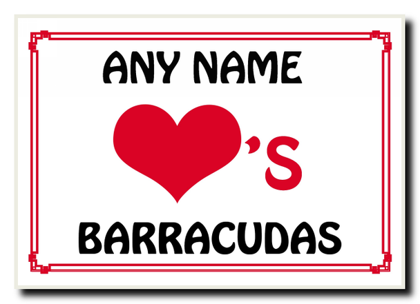 Love Heart Barracudas Personalised Jumbo Magnet