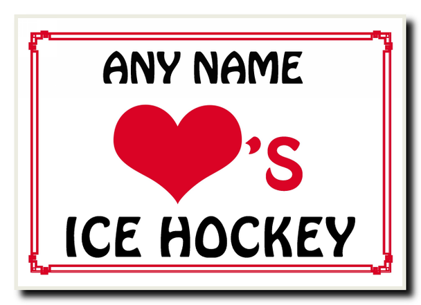 Love Heart Ice Hockey Personalised Jumbo Magnet