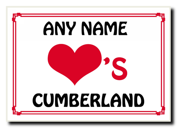 Love Heart Cumberland Personalised Jumbo Magnet