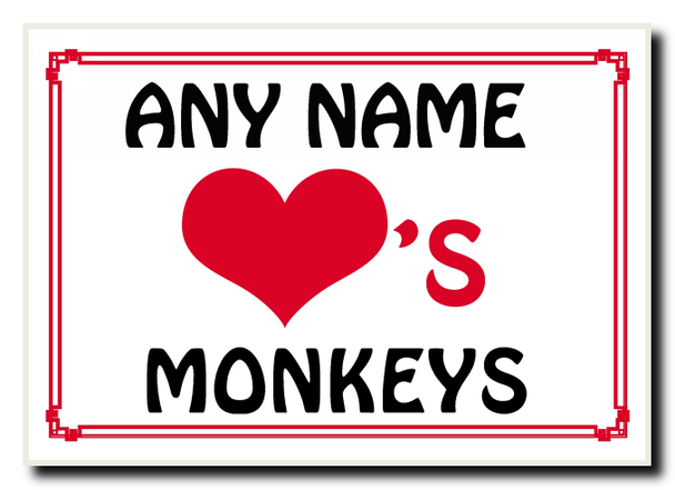 Love Heart Monkeys Personalised Jumbo Magnet