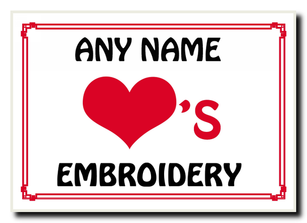 Love Heart Embroidery  Personalised Jumbo Magnet