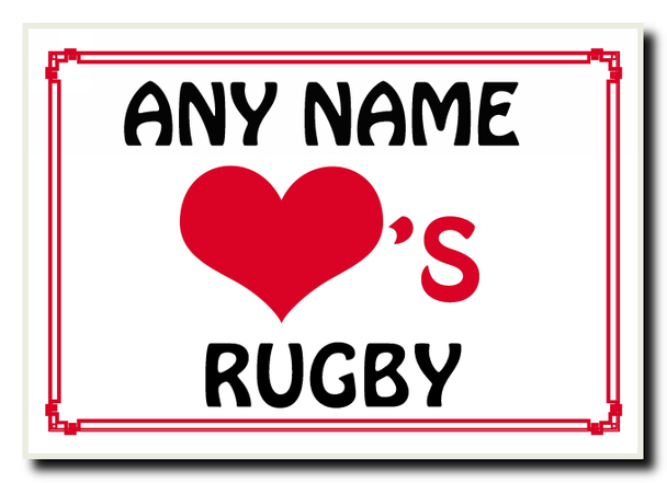 Love Heart Rugby Personalised Jumbo Magnet