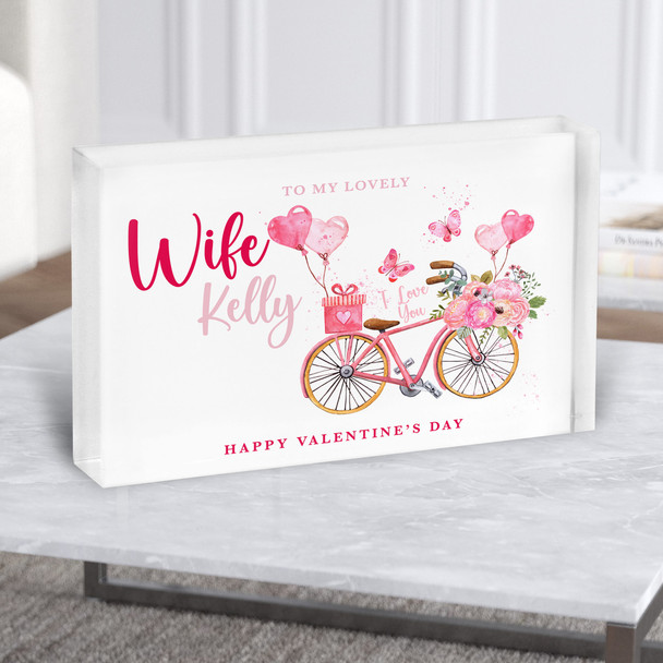Wife Valentine's Gift Watercolour Floral Hearts Balloons Bike Acrylic Block