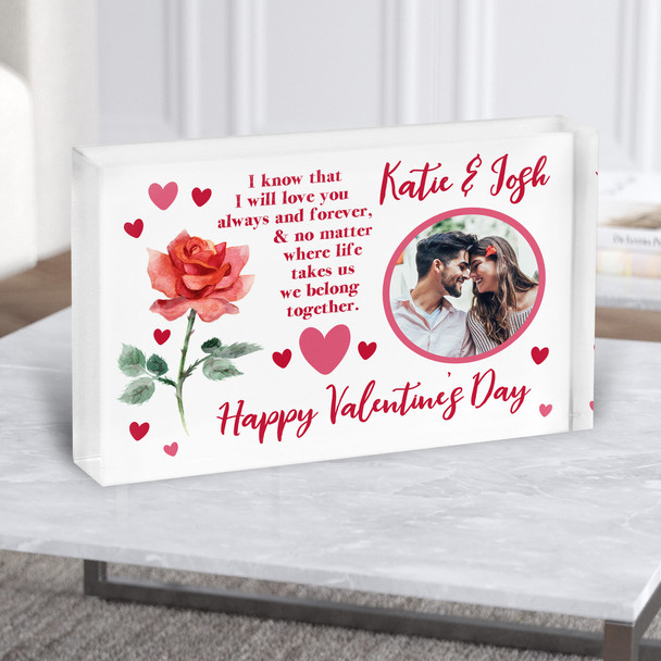 Rose Romantic Photo Happy Valentine's Day Gift Personalised Acrylic Block