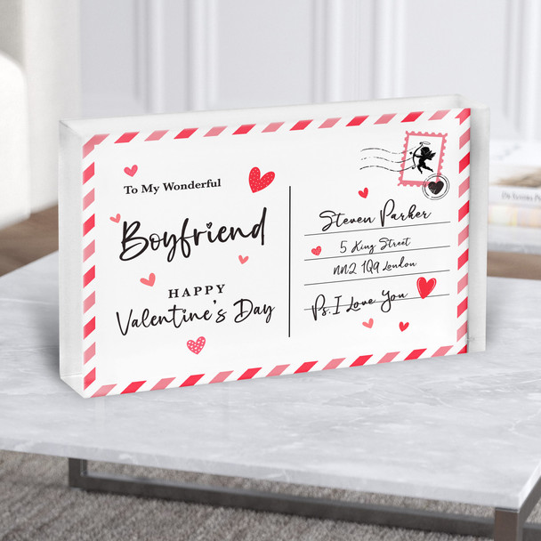 Valentine's Gift For Boyfriend Love Postcard Personalised Acrylic Block