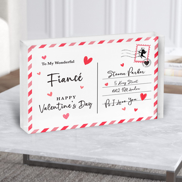 Valentine's Gift For Fiancé Love Postcard Personalised Acrylic Block