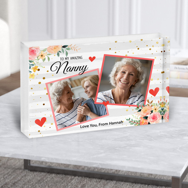 Floral Amazing Nanny Photo Mother's Day Gift Personalised Acrylic Block