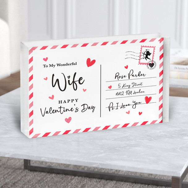 Valentine's Gift For Wife Love Postcard Personalised Acrylic Block