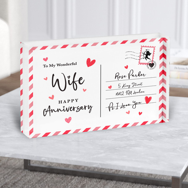 Anniversary Gift For Wife Love Postcard Personalised Acrylic Block