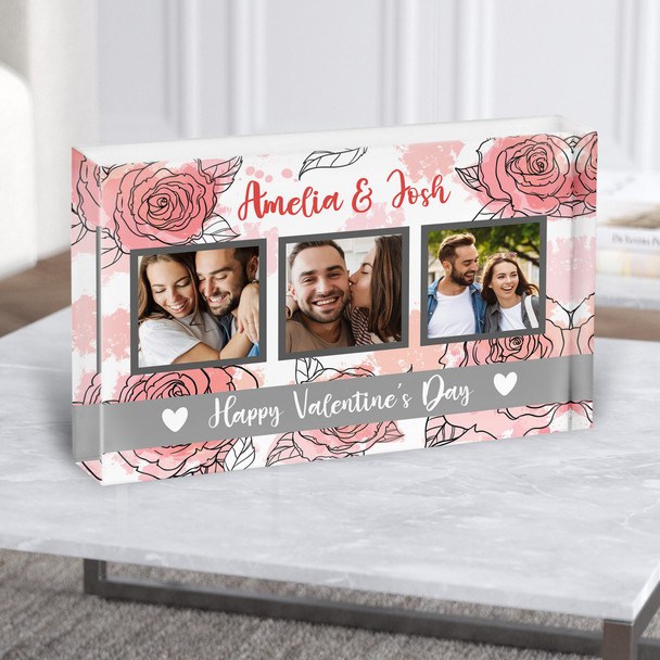 Roses Photo Valentine's Day Gift Personalised Acrylic Block