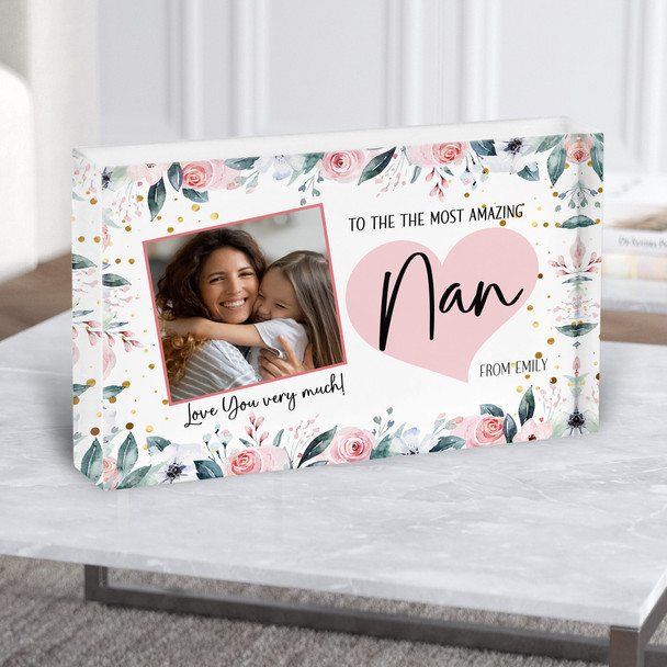 Amazing Nan Gift Photo Frame Pink Roses Personalised Acrylic Block