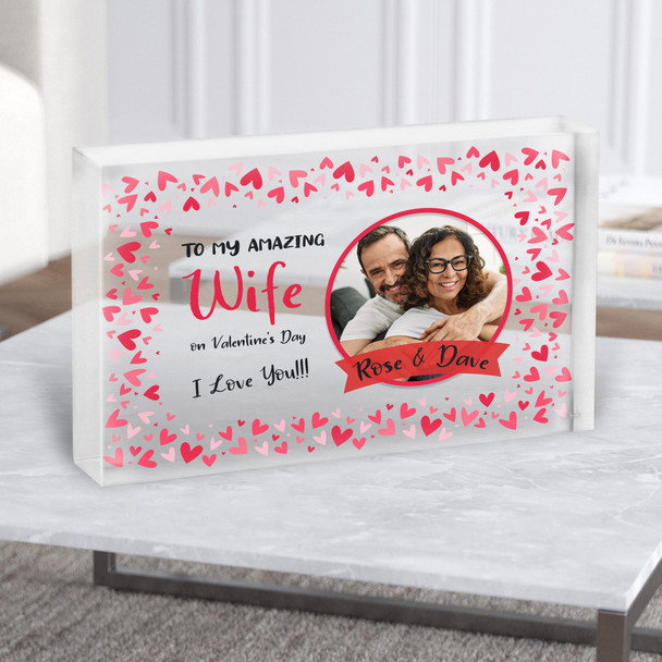 Valentine's Gift For Wife Love Hearts Circle Photo Custom Clear Acrylic Block