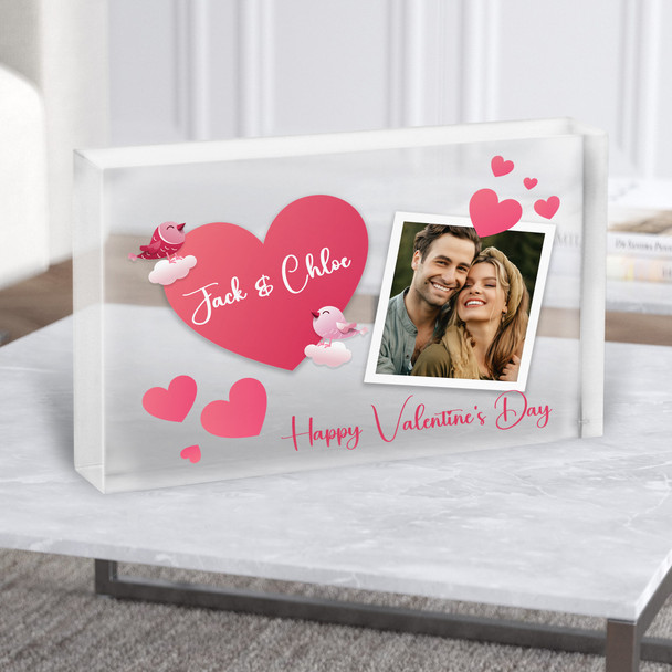 Love Birds Photo Frame Valentine's Day Gift Personalised Clear Acrylic Block
