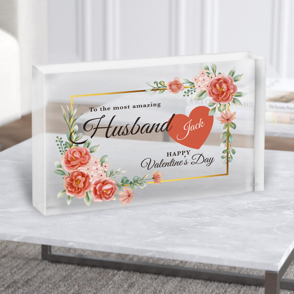 Valentine's Gift For Husband Red And Gold Floral Custom Clear Acrylic Block