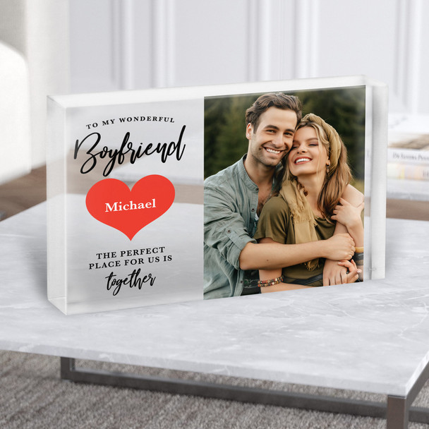 Romantic Gift For Boyfriend Red Heart Photo Personalised Clear Acrylic Block