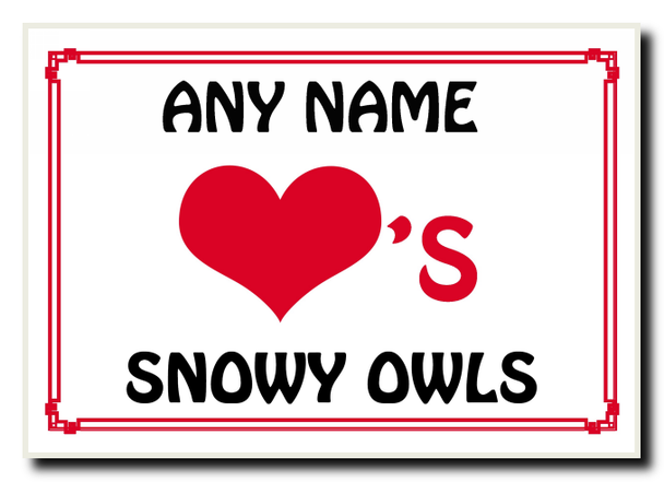 Love Heart Snowy Owls Personalised Jumbo Magnet