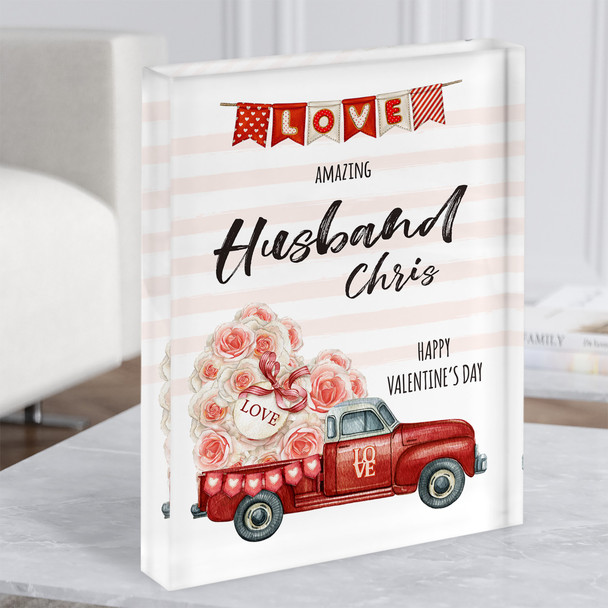 Valentine's Gift For Husband Watercolour Red Love Truck Custom Acrylic Block