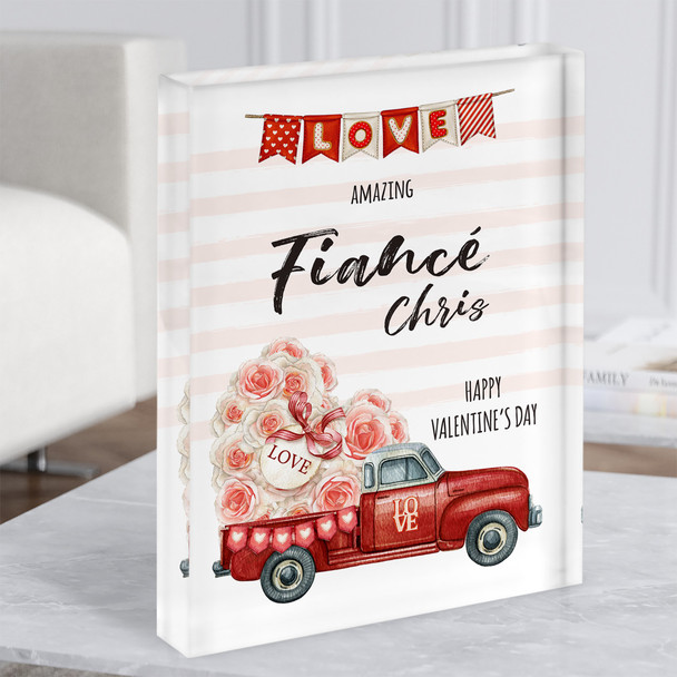 Valentine's Gift For Fiancé Watercolour Red Love Truck Custom Acrylic Block