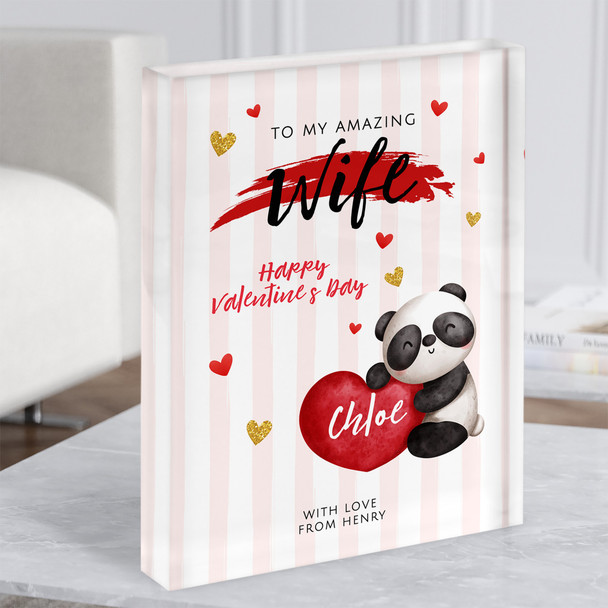 Valentine Gift For Wife Cute Panda With Heart Personalised Acrylic Block