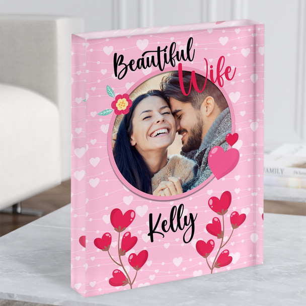 Gift For Wife Pink Background Circle Photo Frame Personalised Acrylic Block