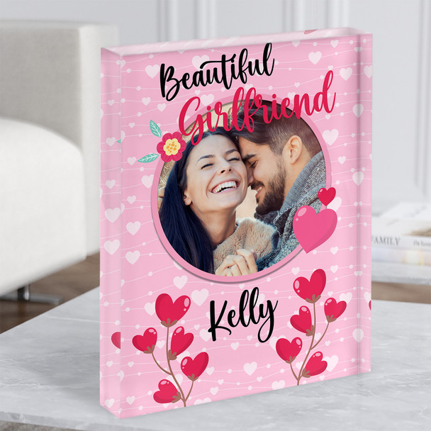 Gift For Girlfriend Pink Background Circle Photo Personalised Acrylic Block