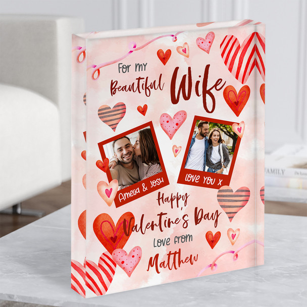 Valentine's Gift For Wife Heart Photo Personalised Acrylic Block