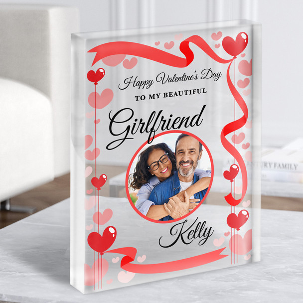 Valentine's Gift For Girlfriend Hearts Circle Photo Custom Clear Acrylic Block