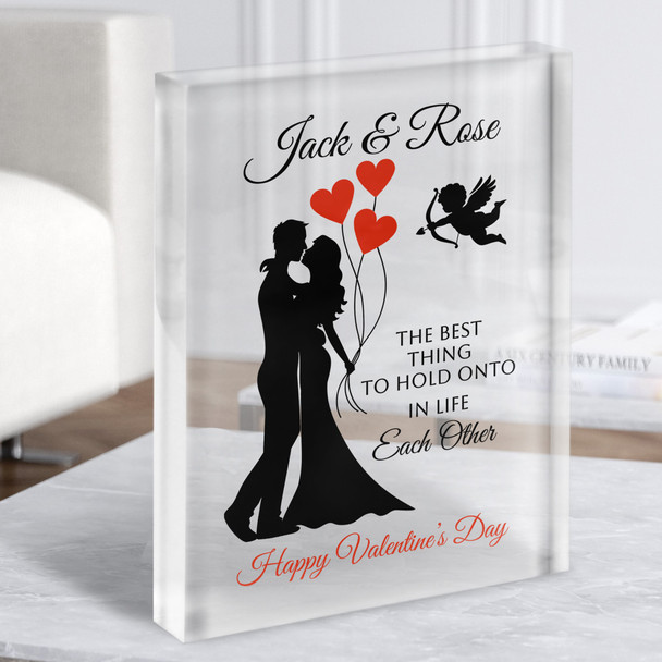 Kissing Couple Heart Balloons Valentines Gift Personalised Clear Acrylic Block