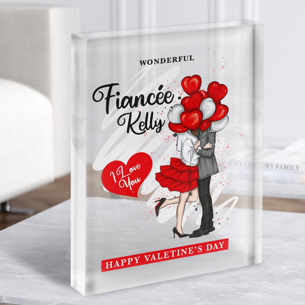 Valentine's Gift For Fiancée With Balloons Heart Custom Clear Acrylic Block
