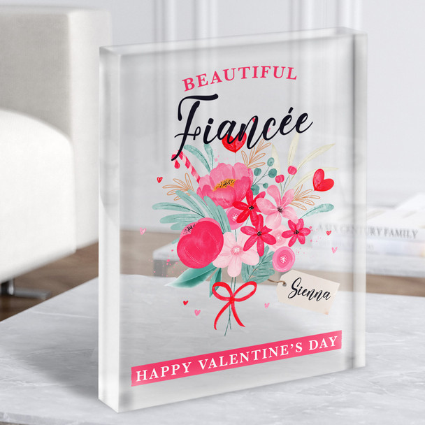 Valentine's Gift For Fiancée Floral Love Bouquet Custom Clear Acrylic Block