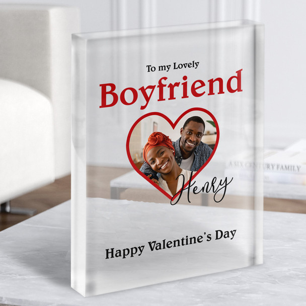 Valentine's Gift For Boyfriend Heart Photo Personalised Clear Acrylic Block
