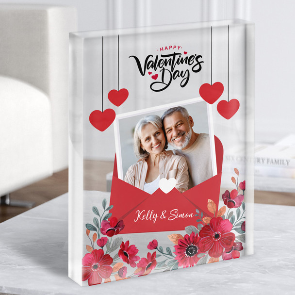 Valentine's Gift Red Envelope Photo Frame Personalised Clear Acrylic Block