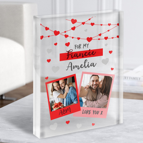 Romantic Gift For Fiancée Hearts Love You Photo Personalised Clear Acrylic Block