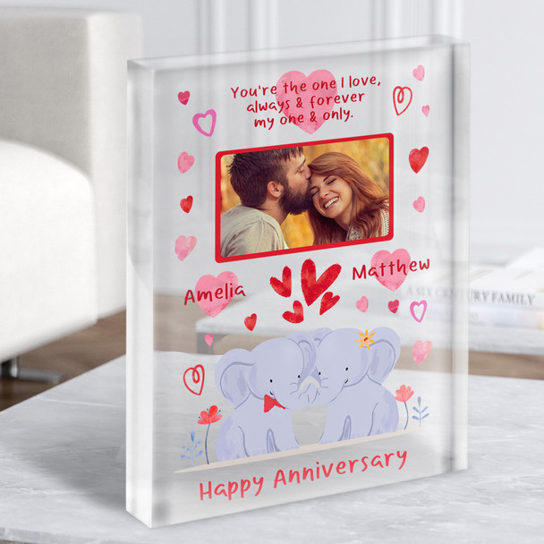 Elephant Couple Anniversary Gift Photo Personalised Clear Acrylic Block