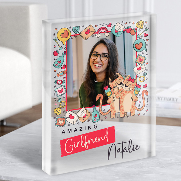 Love Doodles Leopard Couple Girlfriend Gift Personalised Clear Acrylic Block