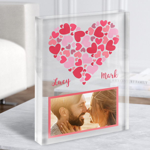 Heart Pink Names Photo Love Romantic Gift Personalised Clear Acrylic Block