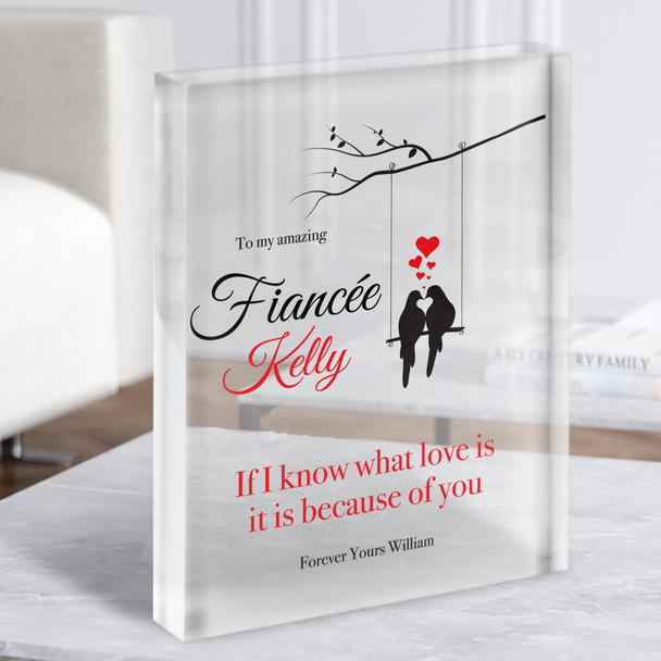 Gift For Fiancée Love Bird Couple Swing Personalised Clear Acrylic Block
