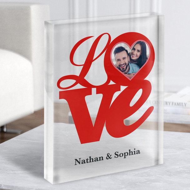Love Word Photo Frame Romantic Gift Personalised Clear Acrylic Block