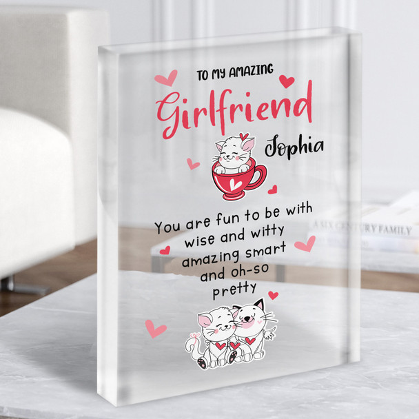 Gift For Girlfriend Cute Kittens Personalised Clear Acrylic Block