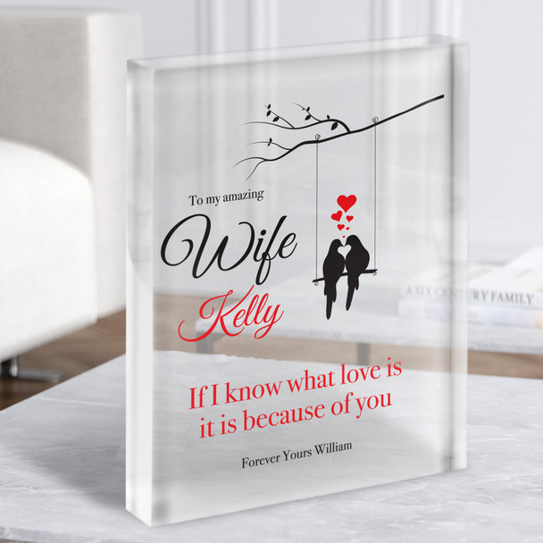 Gift For Love Bird Couple Swing Personalised Clear Acrylic Block